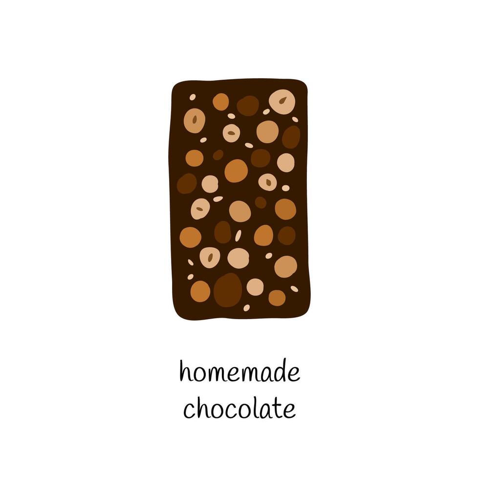 Doodle chocolate bar with hazelnuts. vector