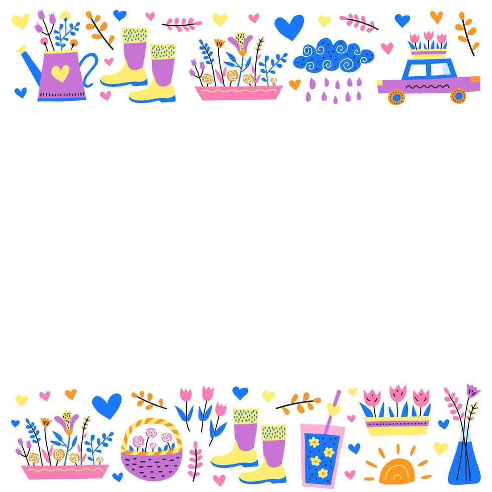 Poster with doodle spring icons. vector