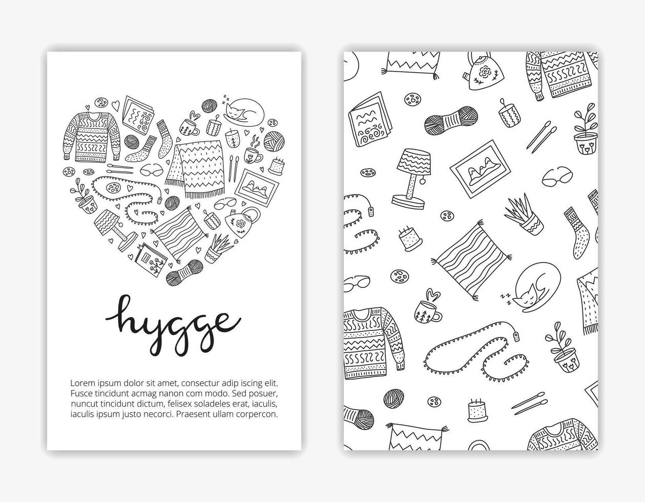 Card templates with doodle hygge icons. vector