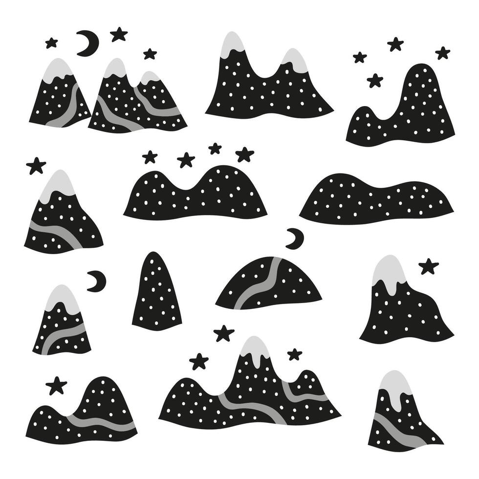 Set of doodle mountains. vector