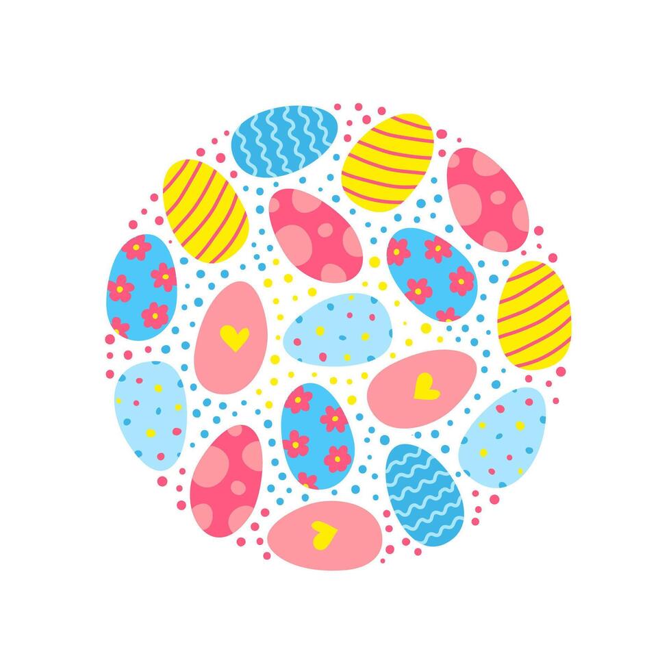 Doodle Easter eggs in circle. vector