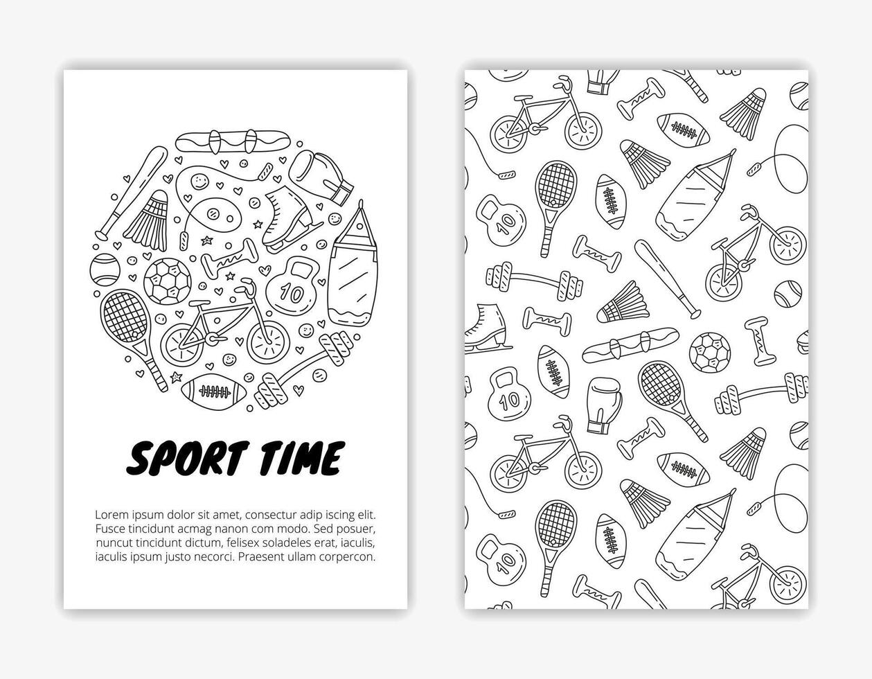 Card templates with doodle sport items. vector