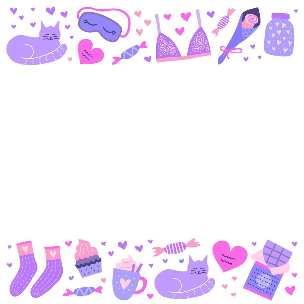 Poster with doodles for Hygge Valentine's day. vector