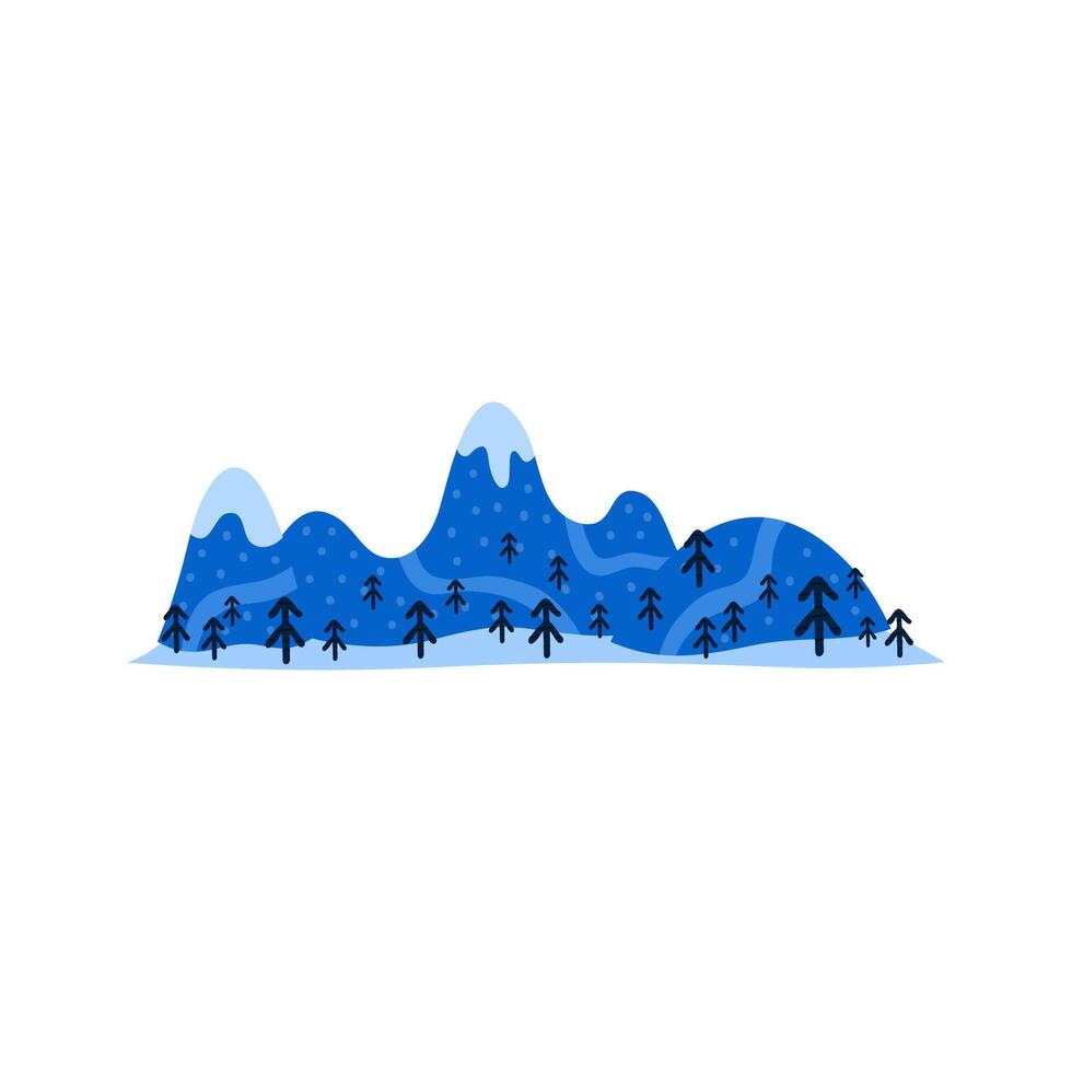 Group of doodle mountains and fir trees. vector