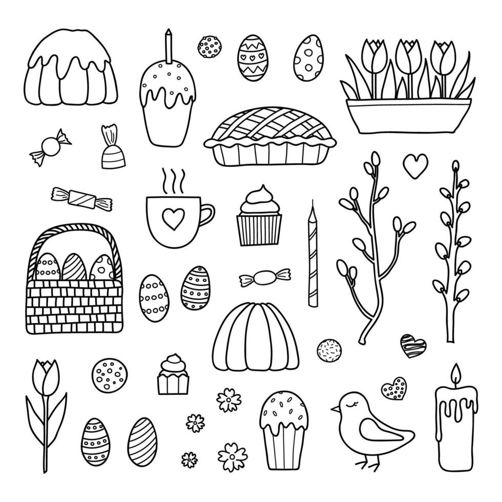 Hand drawn collection of easter items. vector