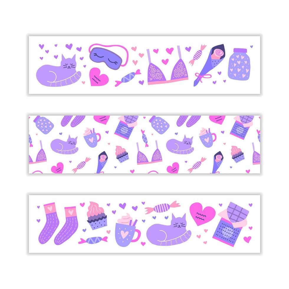 Banners with doodles for Hygge Valentine s day. vector