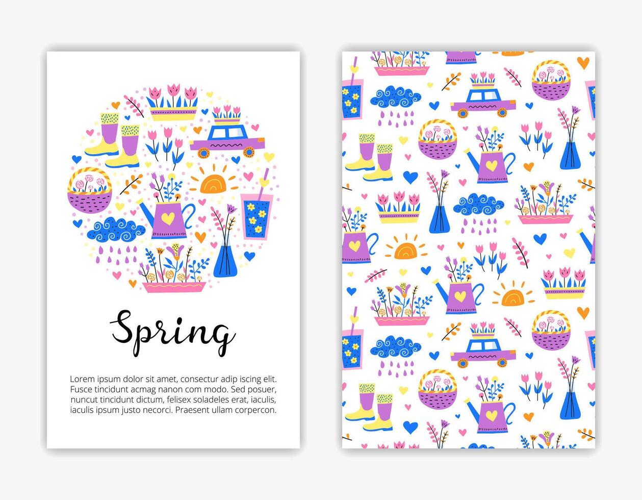 Card templates with spring icons. vector