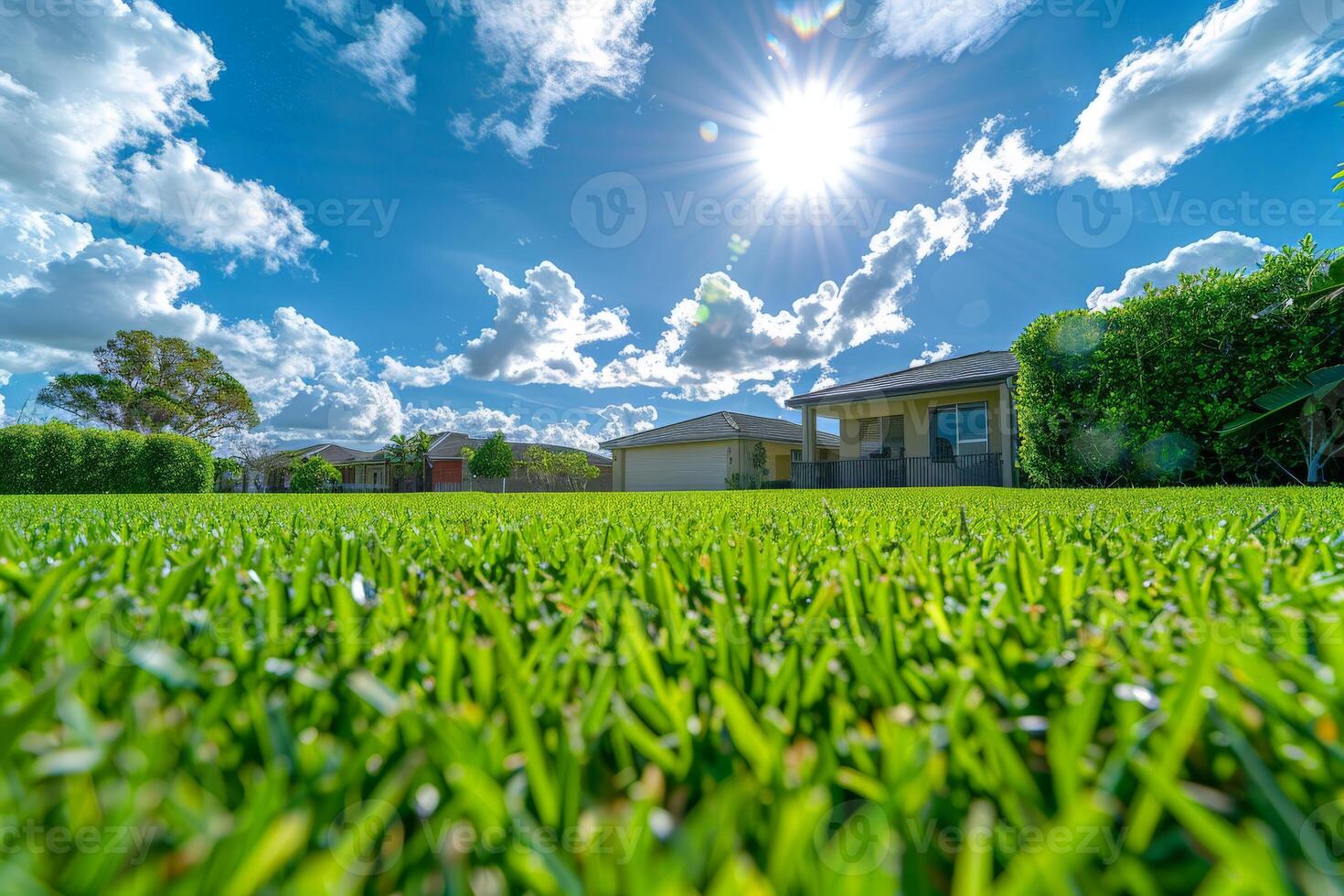 verde césped con casa en antecedentes foto