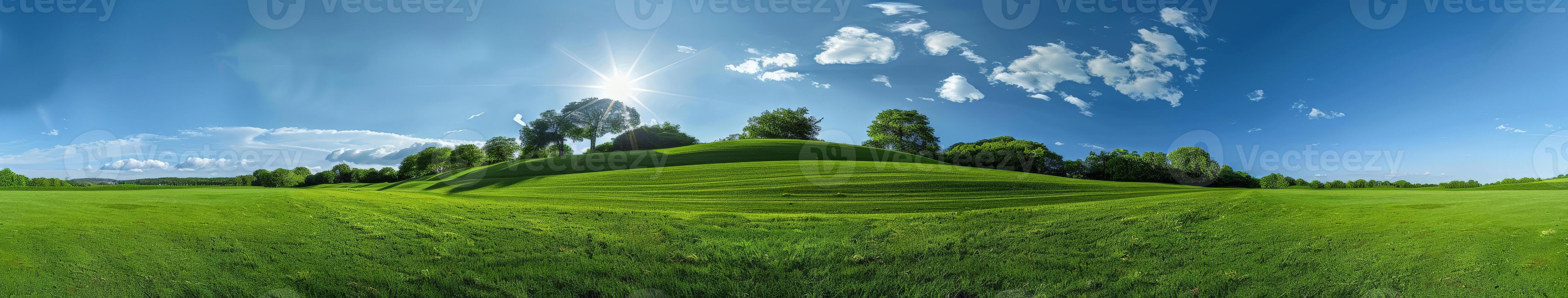 Grassy Hill With Trees and Clouds photo