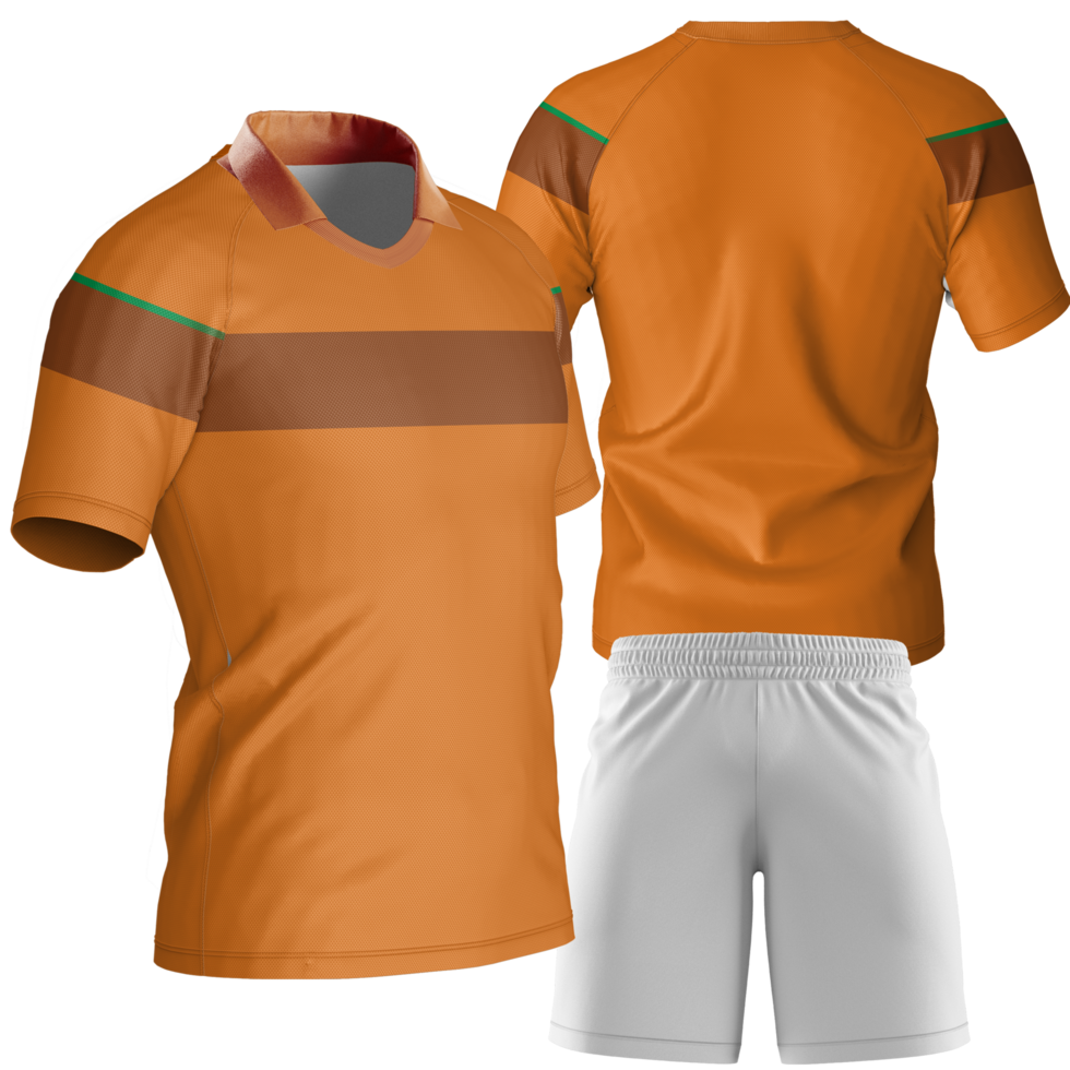 un naranja fútbol jersey y pantalones cortos en un transparente antecedentes png