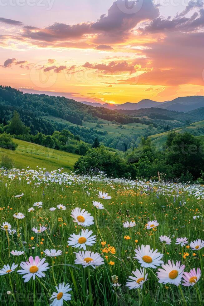 Blooming Field at Sunset photo