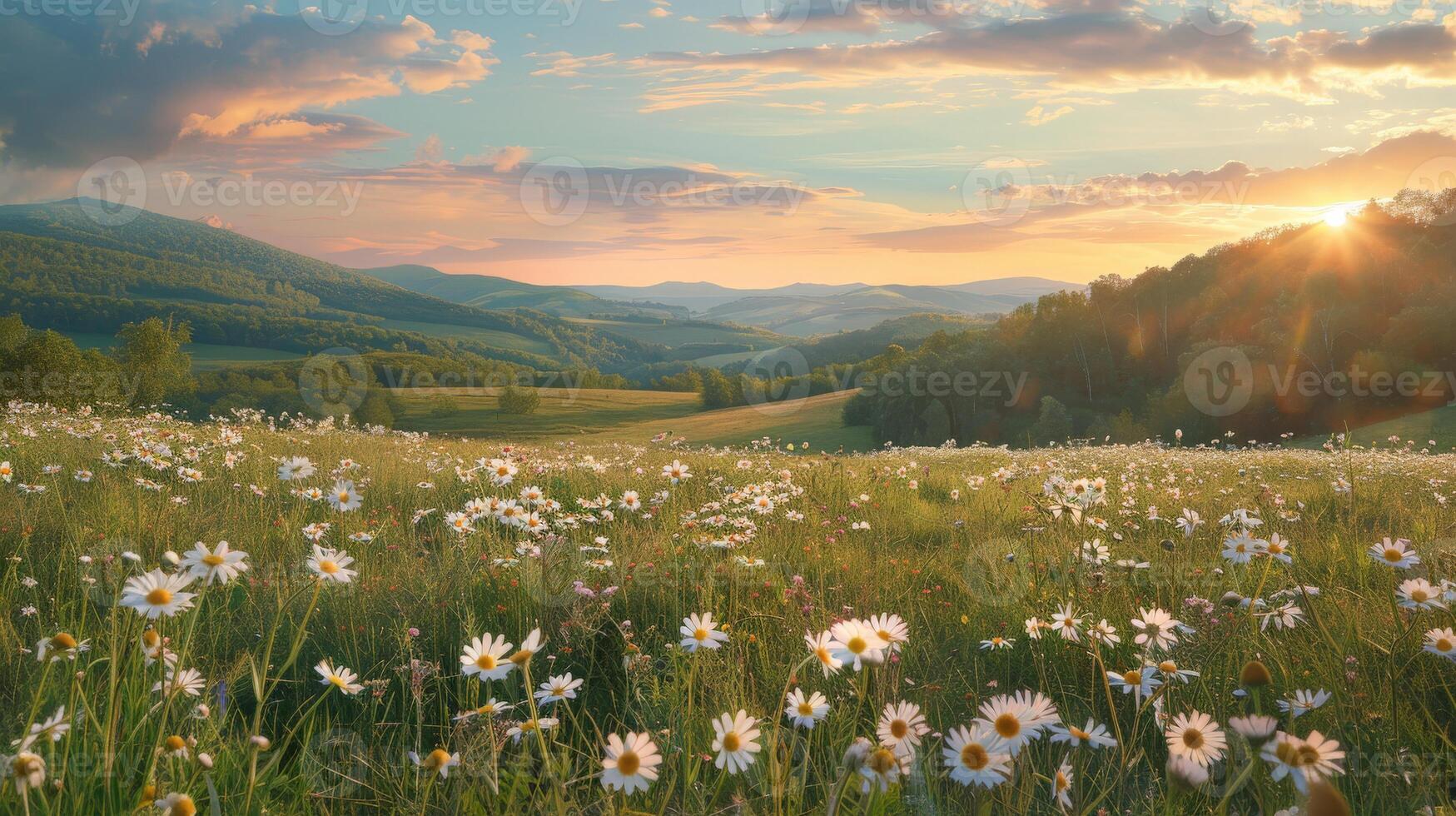 White Daisies in Field Under Cloudy Sky photo