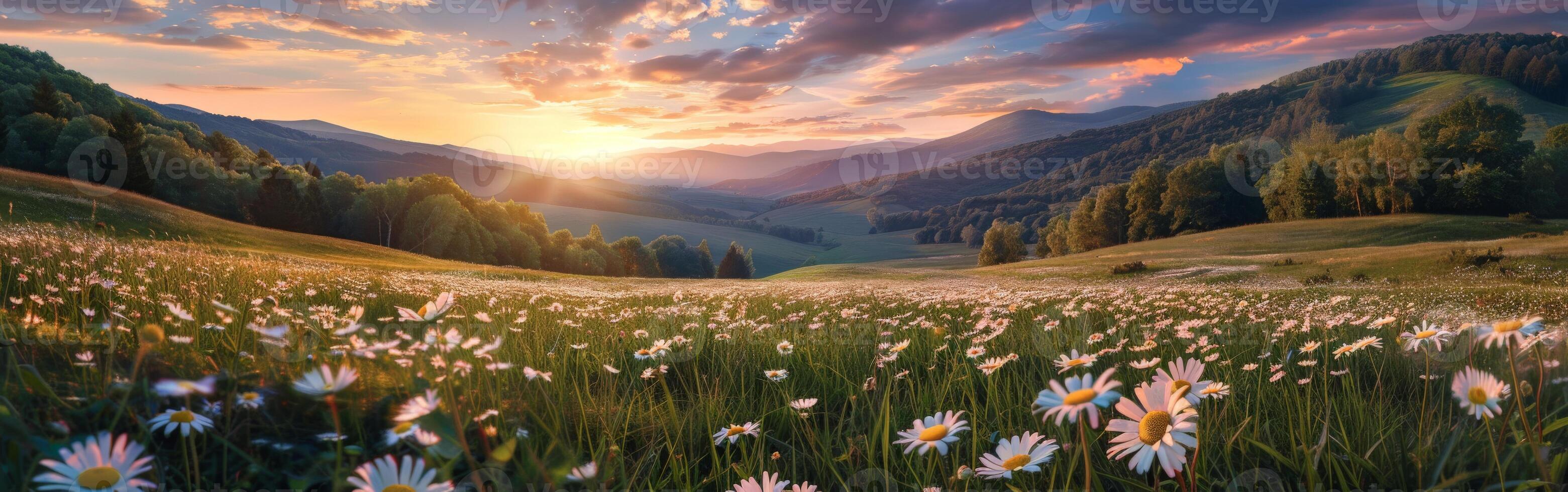 Sunset Over Daisy Field photo