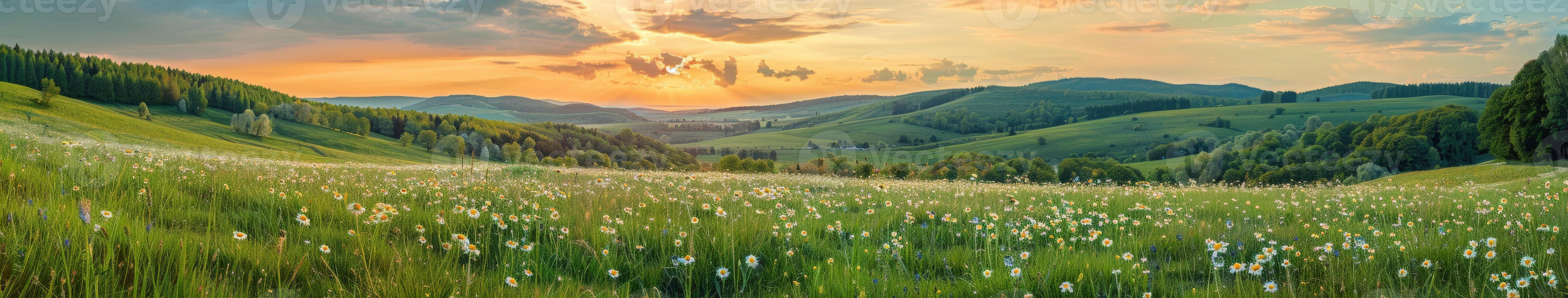Grassy Field With Mountains Painting photo