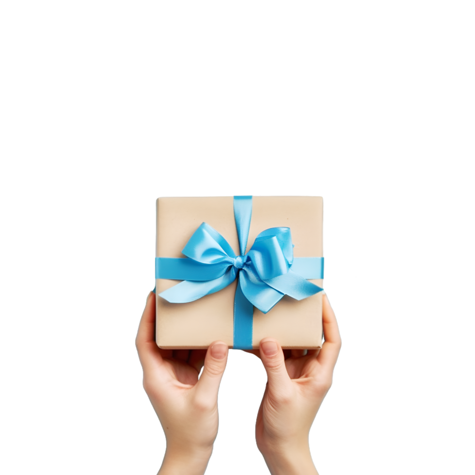 hands holding a gift wrapped in brown paper png