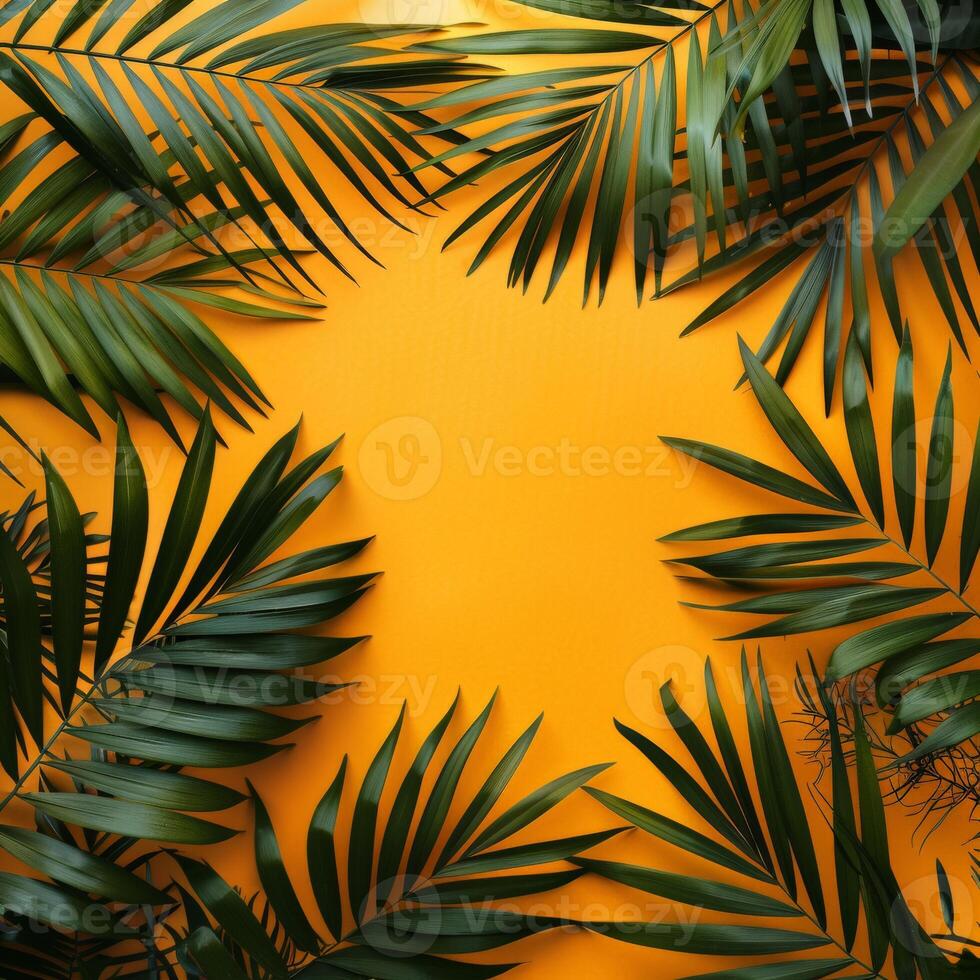 Green Palm Leaves on a Yellow Background photo