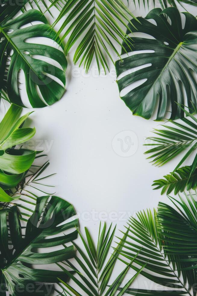 Green leaves in circle on white photo