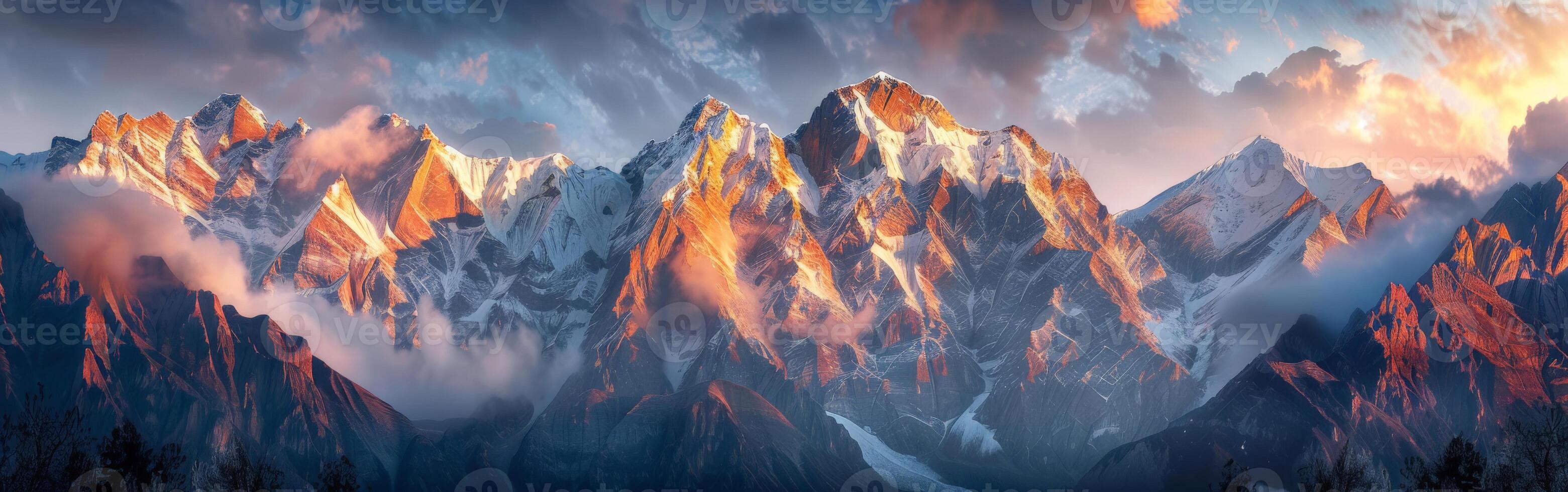 Majestic Mountain Range With Clouds photo