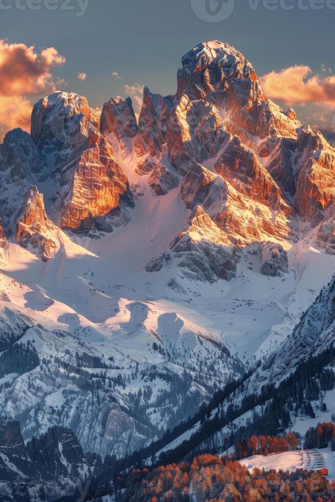 Snow Covered Mountain Range With Clouds photo