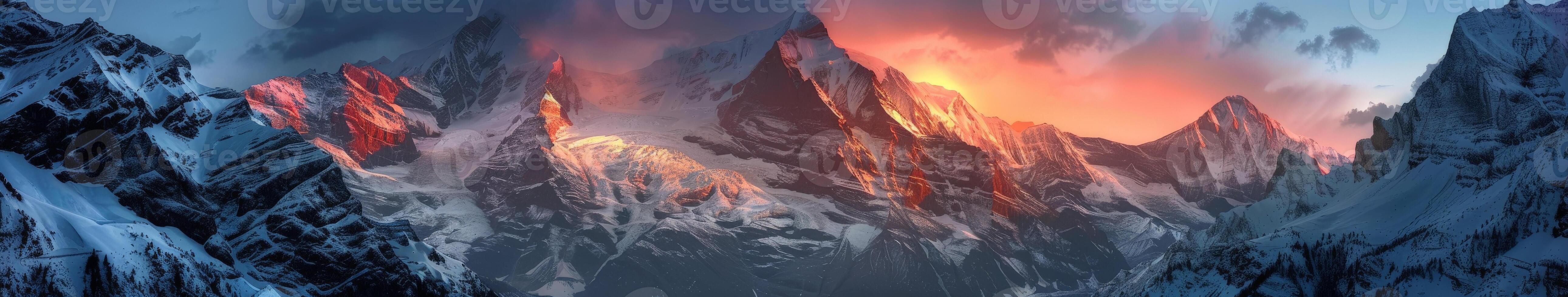 Mountain Scene With Fiery Sky photo