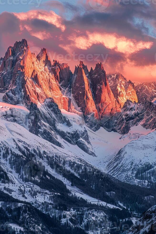 cubierto de nieve montaña rango debajo nublado cielo foto