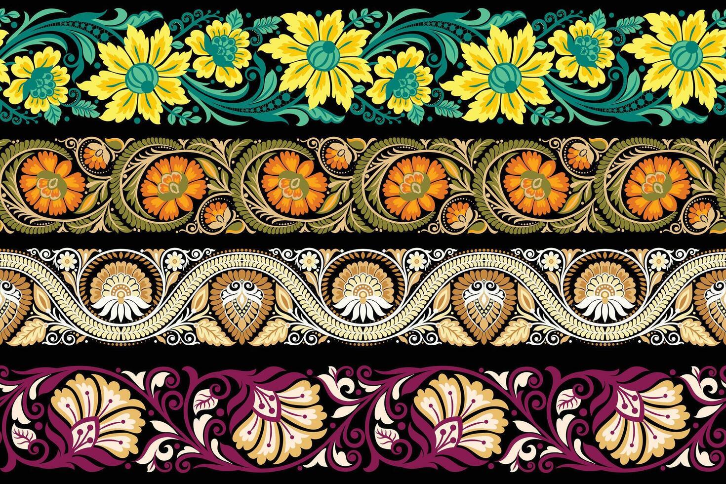 conjunto floral diseño elementos floral sin costura antecedentes. modelo geométrico étnico cordón modelo diseño floral bordado para textil tela impresión fondo de pantalla alfombra. bordado cuello vector