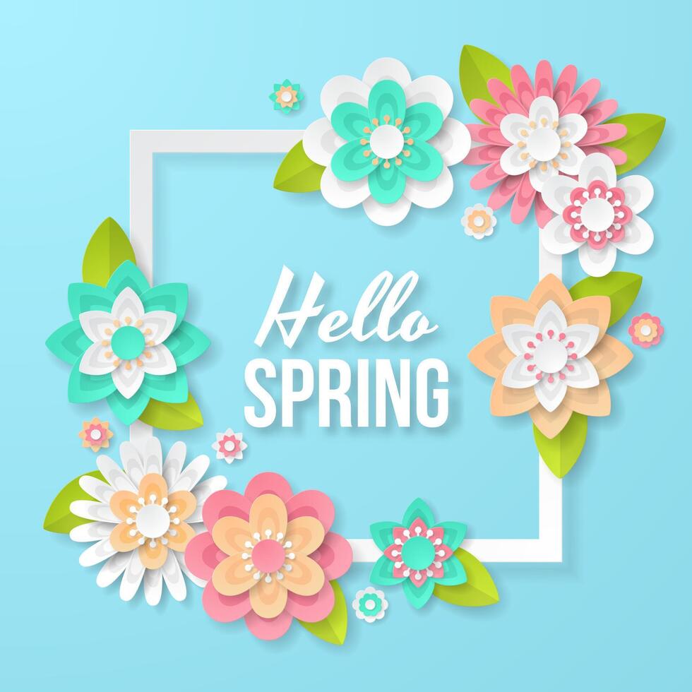 Spring Background template with beautiful colorful flowers. vector