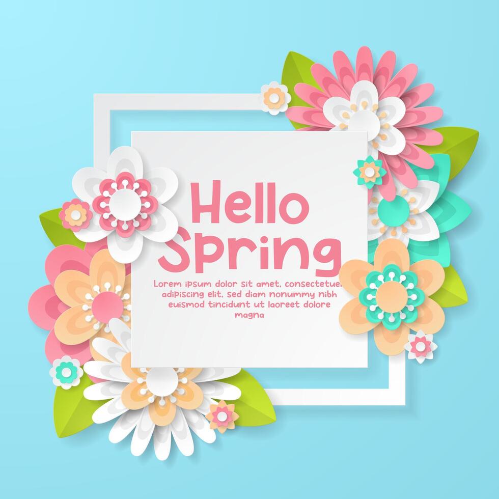 Spring Background template with beautiful colorful flowers. vector