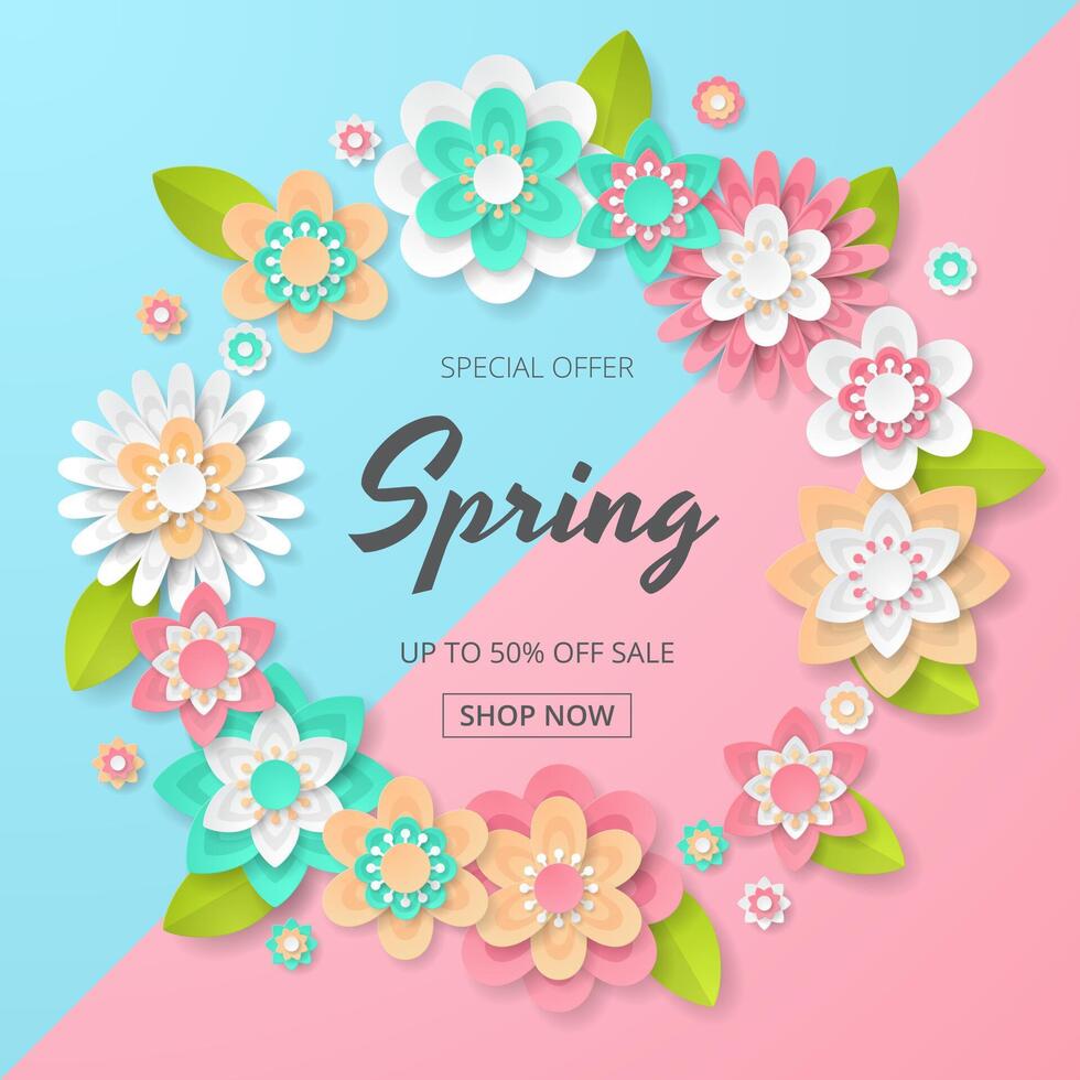 Spring Background template with beautiful colorful flowers. vector