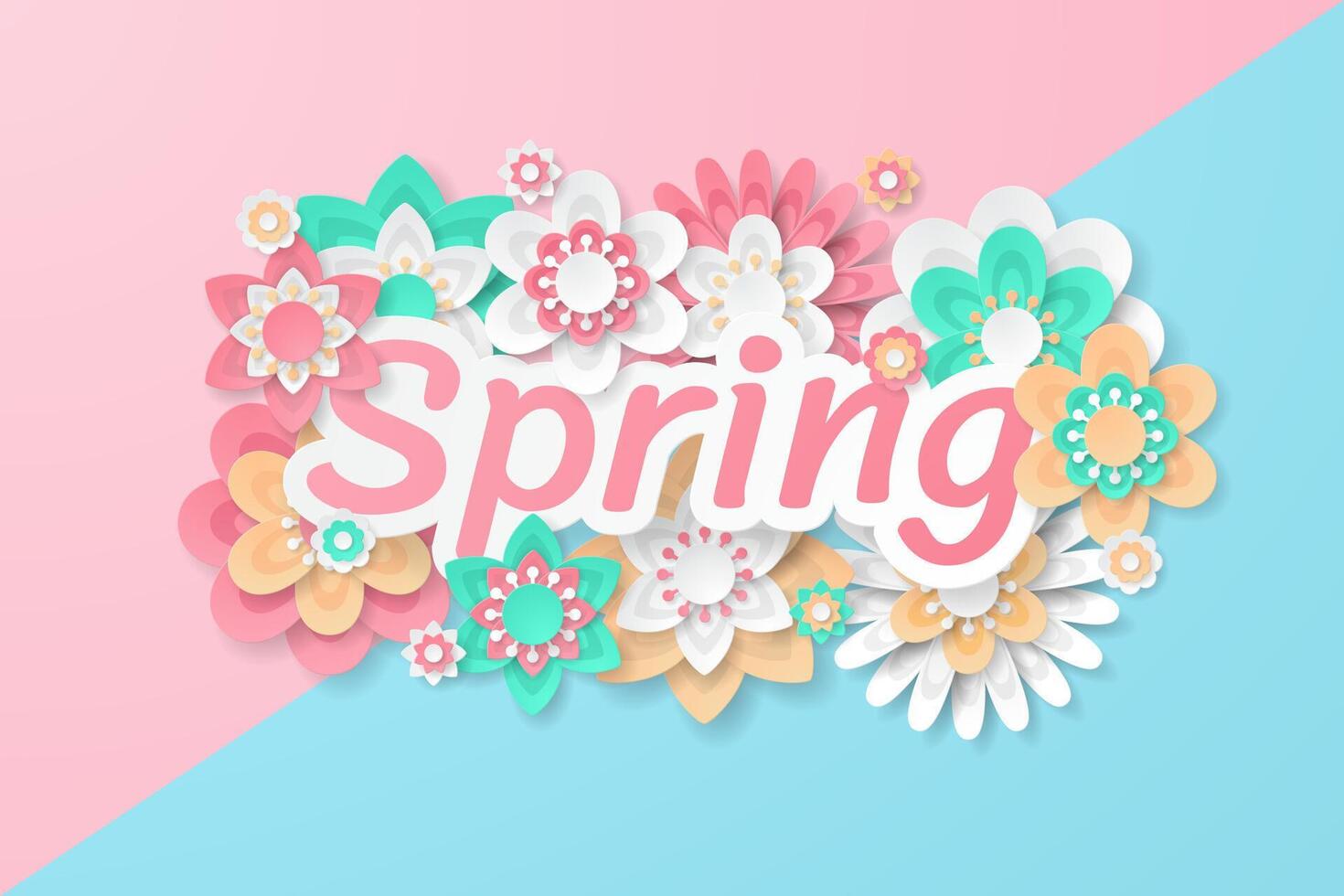 Spring Background template with beautiful colorful flowers. vector