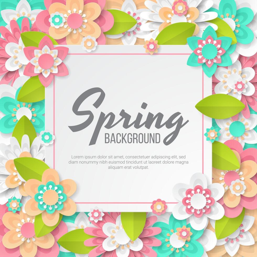 Spring Background template with beautiful colorful flowers. vector