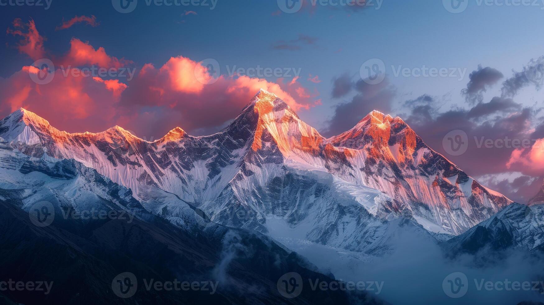 Majestic Mountain Range Silhouetted by Sunset photo