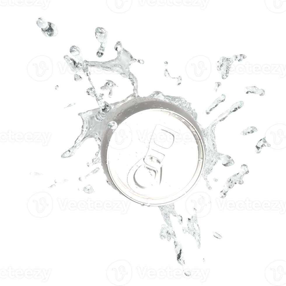 The can and water splash for drink or advertising concept 3d rendering. png