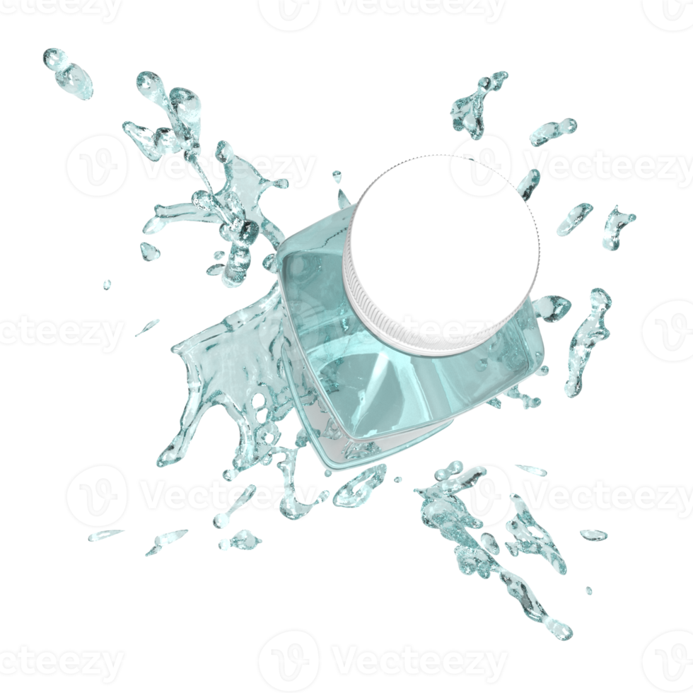 The bottle and water splash for drink or advertising concept 3d rendering. png