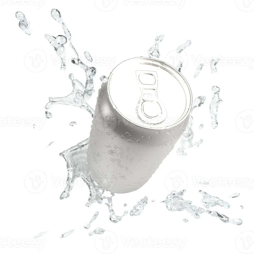 The can and water splash for drink or advertising concept 3d rendering. png