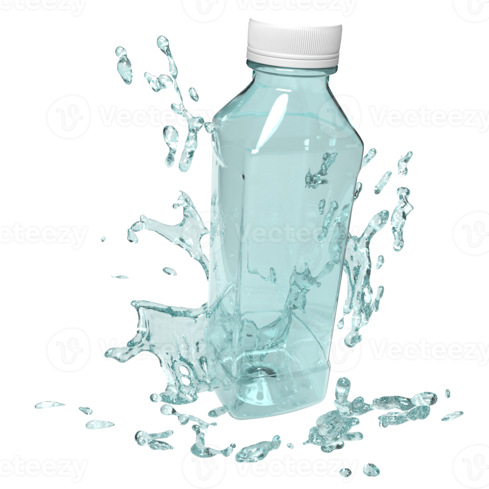 The bottle and water splash for drink or advertising concept 3d rendering. png