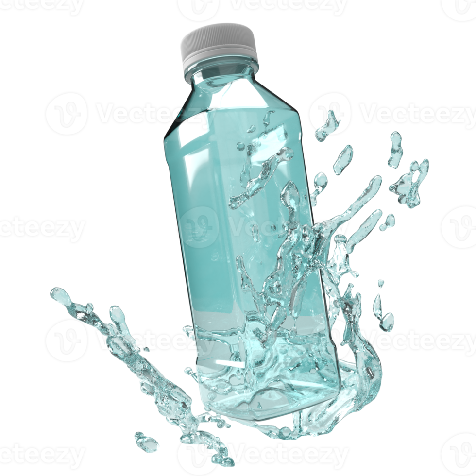 The bottle and water splash for drink or advertising concept 3d rendering. png