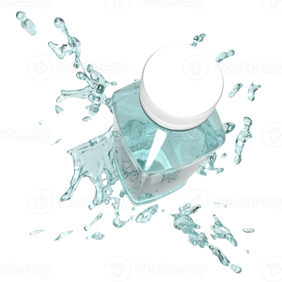 The bottle and water splash for drink or advertising concept 3d rendering. png