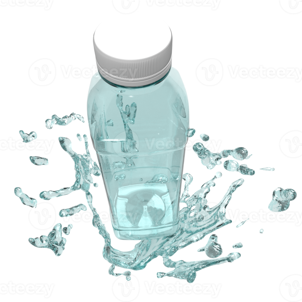 The bottle and water splash for drink or advertising concept 3d rendering. png