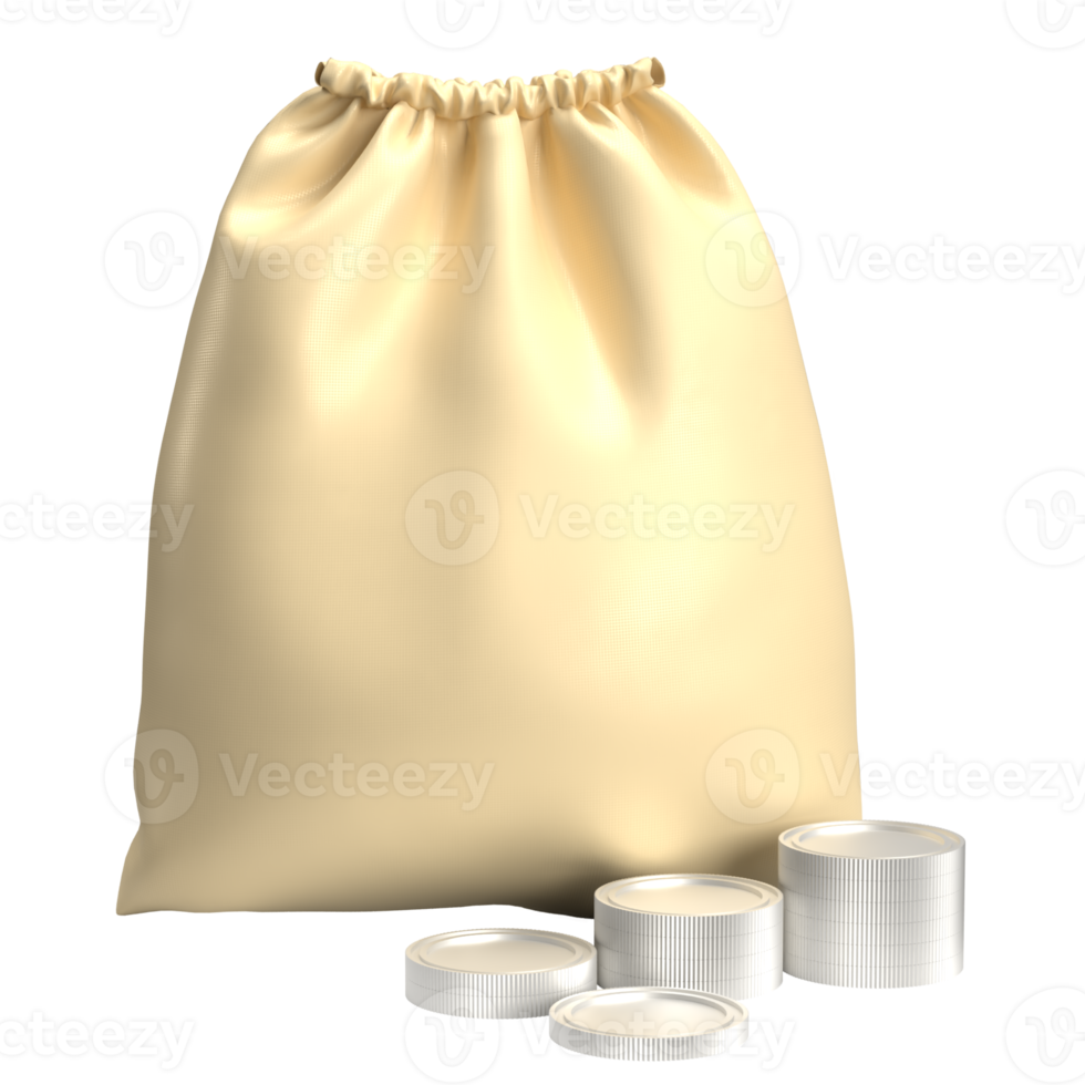 The Bag and coins for Business concept 3d rendering. png