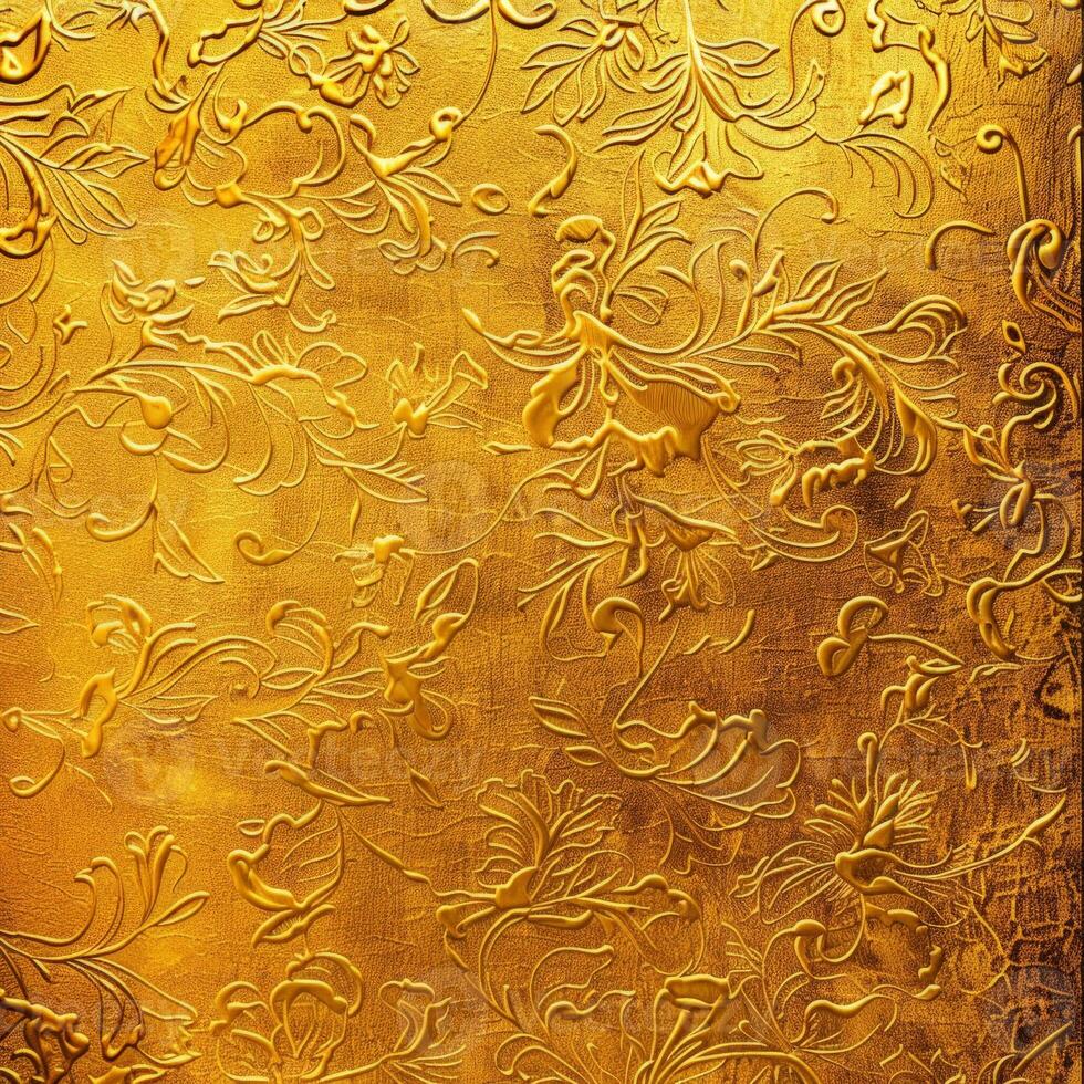 Gold textured background with floral design photo