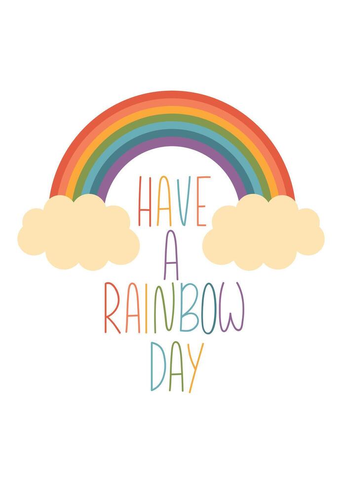 tarjeta postal con arco iris y nubes enemigo niños. saludo tarjeta. tener un arco iris día vector