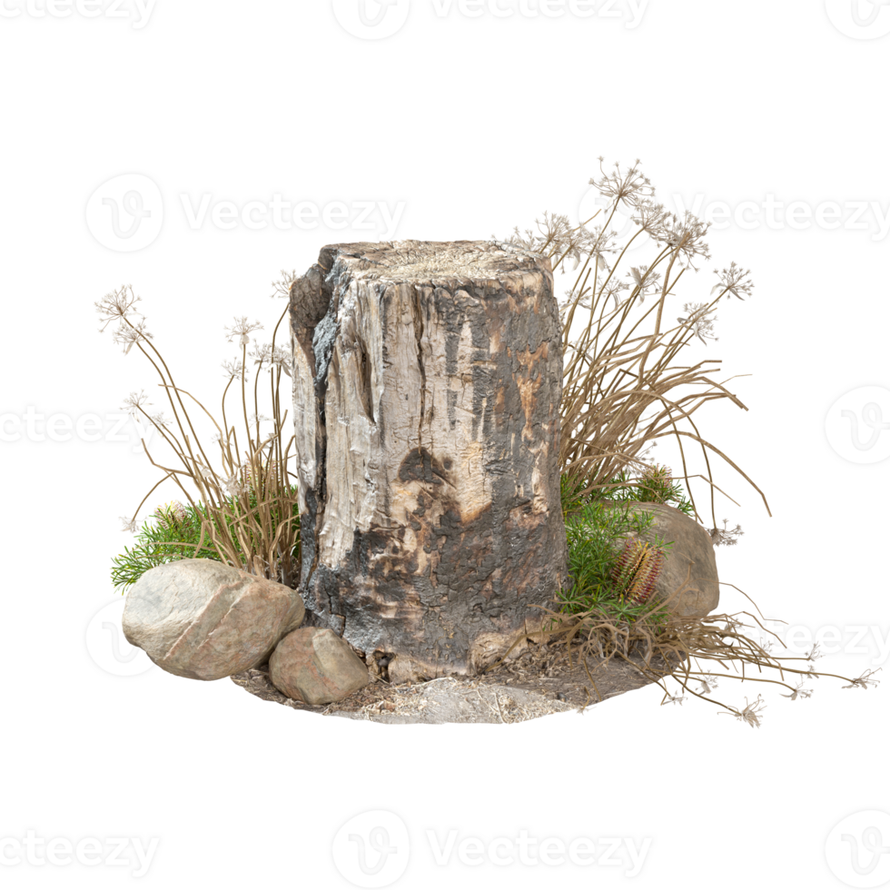 Old wood dead stub cut out backgrounds 3d rendering png