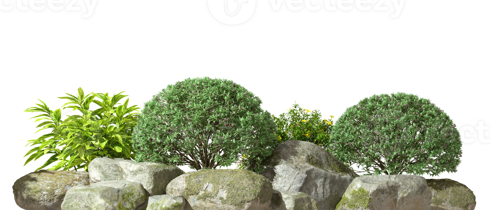Nature gardening shrubs design lay out cut-out transparent backgrounds 3d rendering png