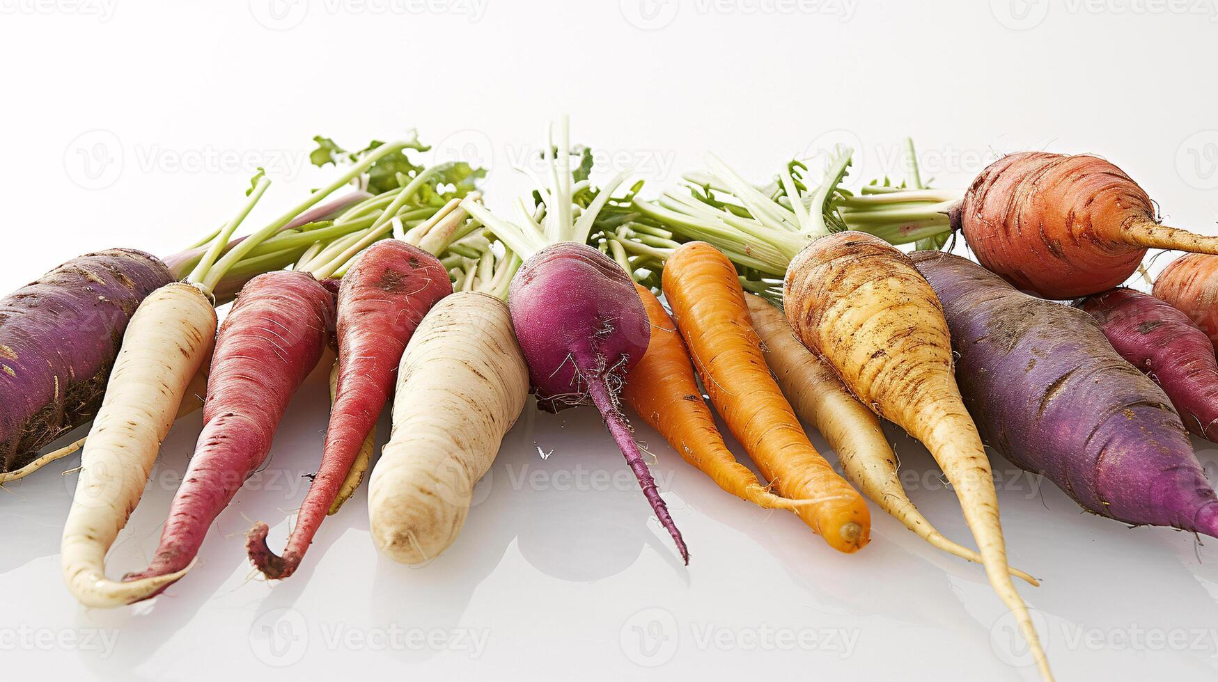 A vibrant array of fresh herbs and vegetables, forms a captivating display on the clear white surface. photo