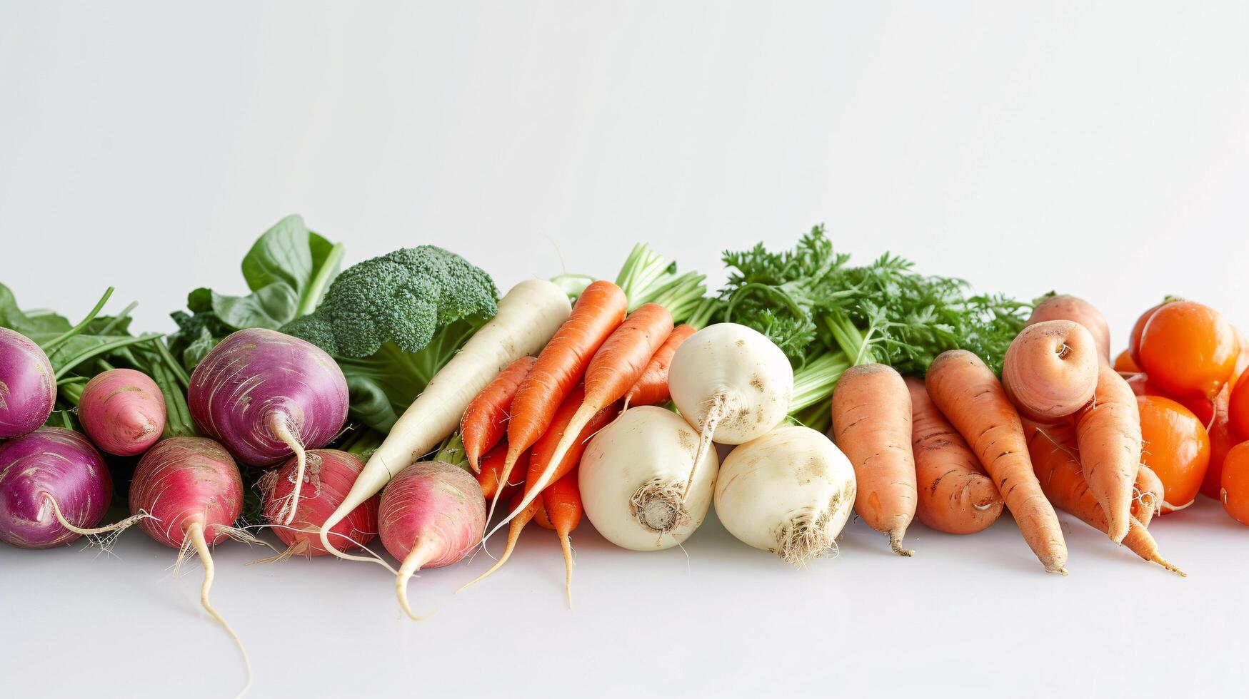 A vibrant array of fresh herbs and vegetables, forms a captivating display on the clear white surface. photo