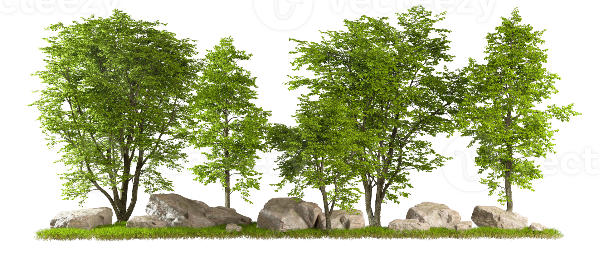Greenery forest summer landscape cut out transparent background 3d rendering file png