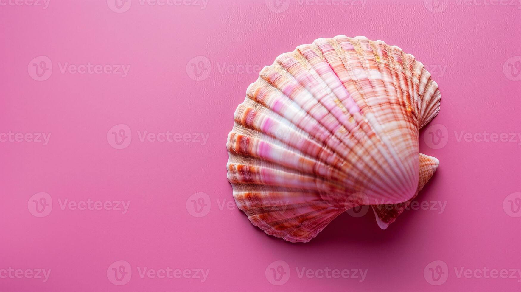 A single seashell, delicately placed against a colored background, captures the essence of the ocean photo