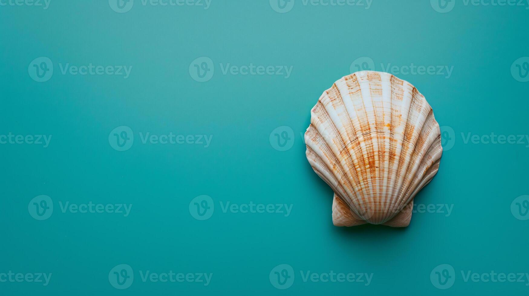 A single seashell, delicately placed against a colored background, captures the essence of the ocean photo