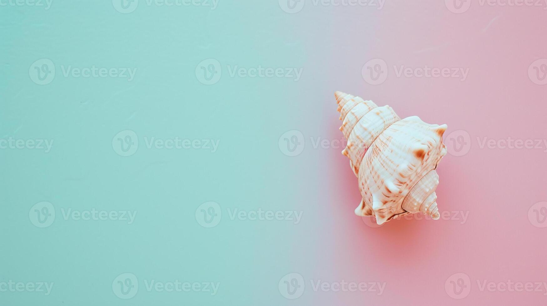 A single seashell, delicately placed against a colored background, captures the essence of the ocean photo